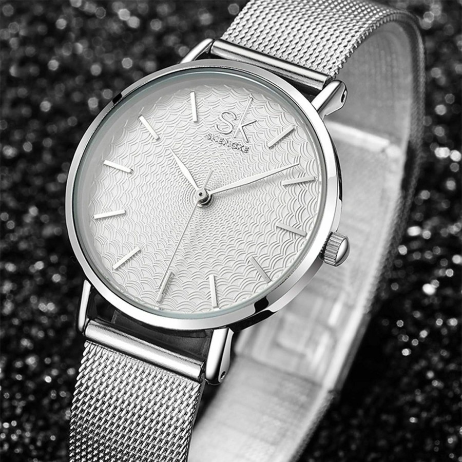 SHENGKE Shengke Simplicity Stylish Mesh Band Women Watch Elegant Mesh Band Women Watches Lady Casual Wristwatch Clearance