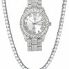 Techno Pave Techno Pave Womens Elegant 44Mm Solitaire Bezel Watch - Elegant Timepiece Adorned With Ravishing Crystals - Adjustable Metal Band - Quartz Movement Hot