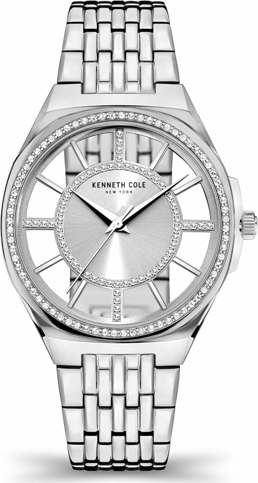 Kenneth Cole New York Kenneth Cole New York Women'S 36Mm Transparent Watch With Crystal Stone Markers Clearance