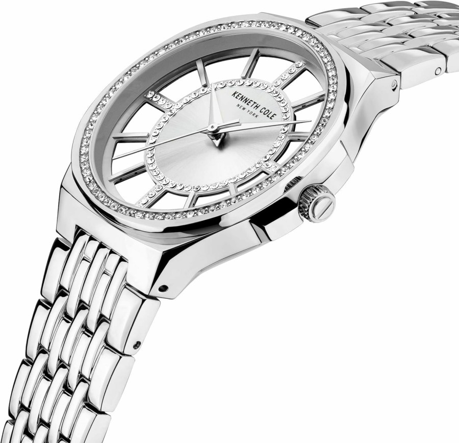 Kenneth Cole New York Kenneth Cole New York Women'S 36Mm Transparent Watch With Crystal Stone Markers Clearance