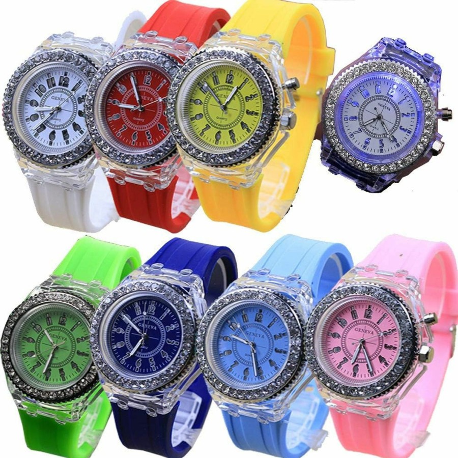 yunanwa Yunanwa 8 Pack Led Luminous Lights Watches For Women Men Uni Summer Jelly Dress Wristwatches Brand Bracelet Wholesales Assort Set Wholesale