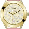 GUESS Guess Ladies Trend Crystal 36Mm Watch Gold-Tone Stainless Steel Case Champagne Dial & Pink Silicone Strap New