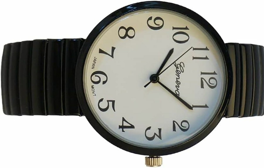 Unknown Fashion Watch Wholesale Geneva Super Large Stretch Watch Clear Number Easy Read (Black) Wholesale