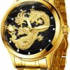 Udaney Udaney Mens Golden Dragon Watches Quartz Business Wristwatch Stainless Steel Strap Gifts For Father Husband New