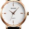 SKMEI Skmei Watches For Women Ladies Black Leather Band Fashion Simple Small Light Minimalist Thin Waterproof Casual Dress Analog Quartz Young Girl Female Gifts Wrist Watch Hot