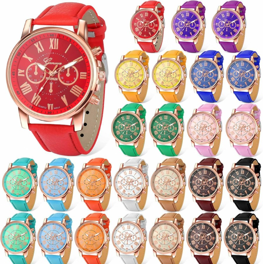 Amazon 26 Pack Platinum Watch Uni Quartz Watch Ladies Watch Sets Women'S Wrist Watches With Pu Leather Belt For Women Men Lady Teen Girl Best