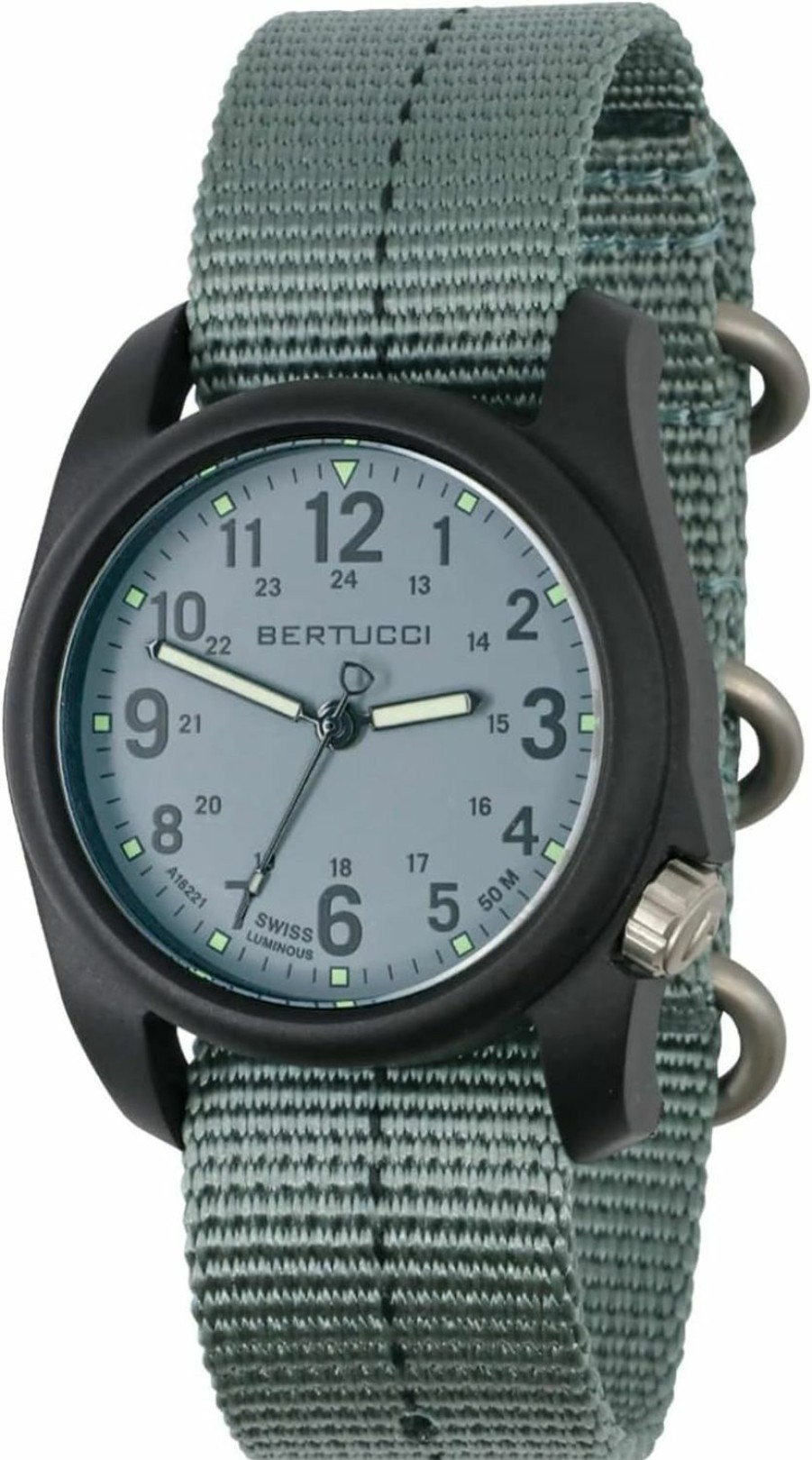 BERTUCCI Bertucci Dx3 Plus - Vintage Drab W/ Black Dial / Black Case- 353 Vintage Drab W/ Black Dash Line Nylon Band New