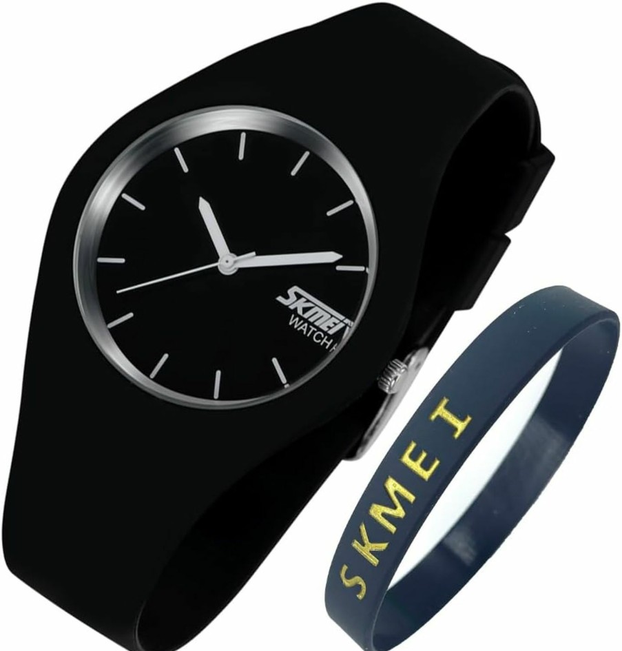 SKMEI Skmei Watches For Young Women Lady Sports Silicone Band Waterproof Fashion Casual Simple Quartz Analog Teens Girls Gift Black Wrist Watch Best