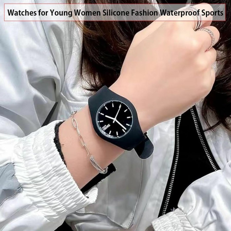 SKMEI Skmei Watches For Young Women Lady Sports Silicone Band Waterproof Fashion Casual Simple Quartz Analog Teens Girls Gift Black Wrist Watch Best