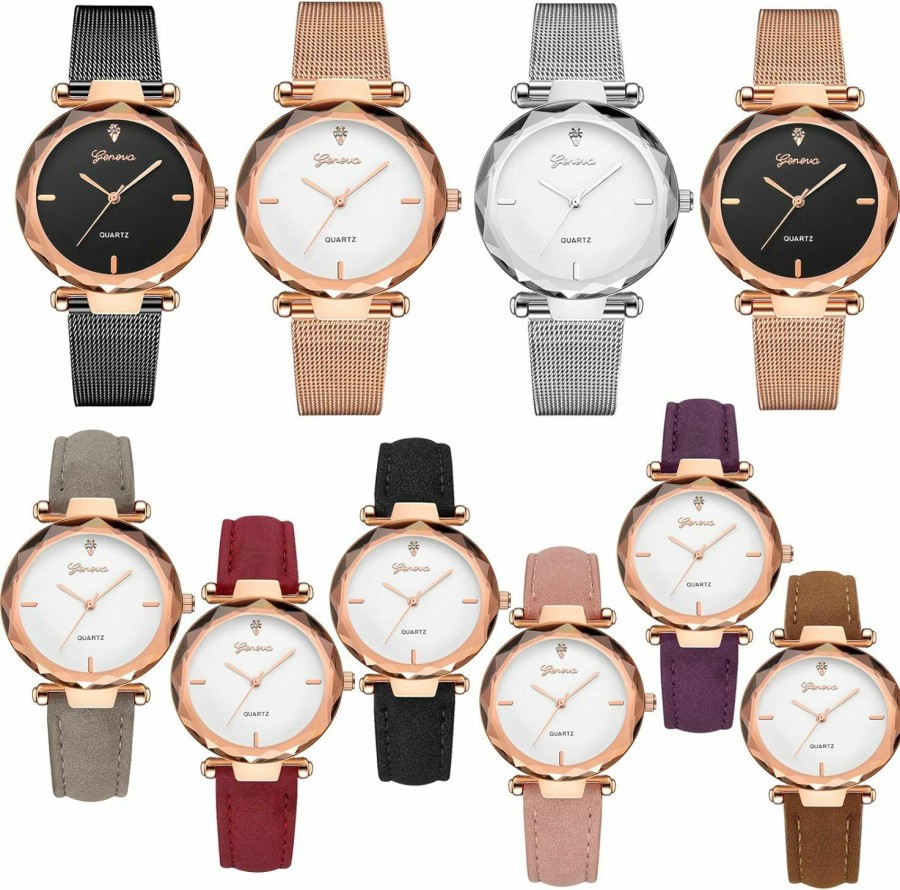 yunanwa Yunanwa 10 Pack Wholesale Women'S Watches Classic Business Rose Stainless Steel Rhinestone Inlaid Wristwatches Geneva Relogio New