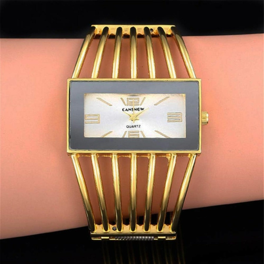 Weicam Women Luxury Cuff Bracelet Rectangular Dial Hollow Analog Quartz Wrist Watch For Ladies Hot