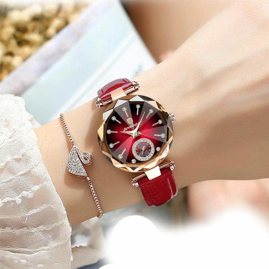 TIMGUX Timgux Ultrathin Women Watch,Fashion Elegant Unique Shape Analog Quartz Diamond Dial Leather/Rose Gold Stainless Steel Band Female Wrist Watch Dress Watch Gift Wholesale