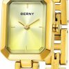 BERNY Berny Gold Watch For Women Dainty Quartz Bracelet Watch Ladies Rectangle Mini Wrist Watches Small Fashion 3Atm Waterproof All Stainless Steel Detachable Watch Band New