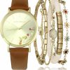 Lucky Brand Lucky Brand Watches For Women Floral Dial With Genuine Leather Strap Quartz Movement Women'S Wrist Watches Bracelet Gift For Her Box Set (Gold) New