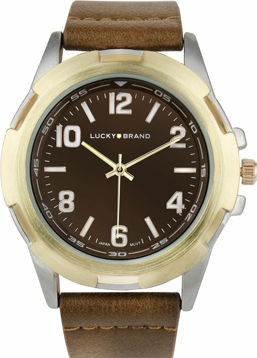 Lucky Brand Lucky Brand Men'S Watch - Gold-Tone Stainless Steel Case, Brown Leather Band, Quartz Movement, Assorted Bracelet With Gift Box Hot