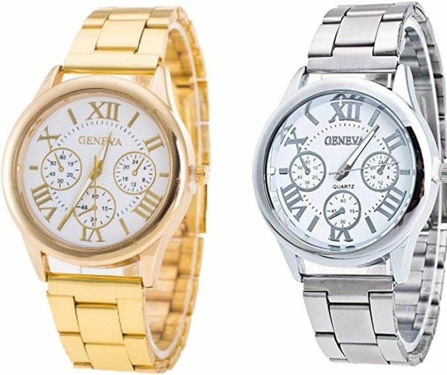 Weicam Weicam Women Girls Wholesale 2 Pack Watch Set Roman Numerals Dial With 3 Decorated Small Sub-Dials Men Business Stainless Steel Quartz Analog Wrist Watches Best