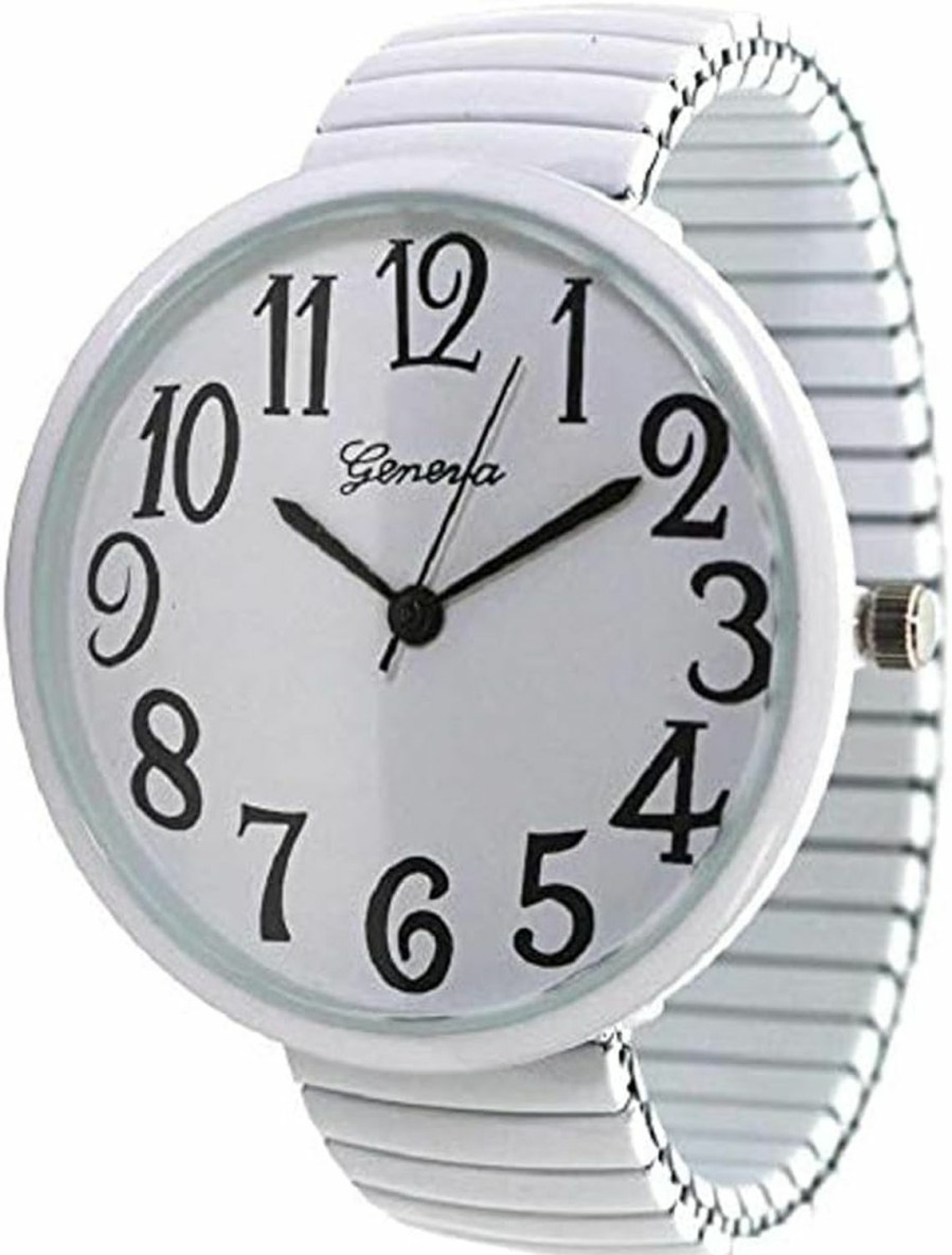 Unknown Geneva Super Large Stretch Watch Clear Number Easy Read (White) Best