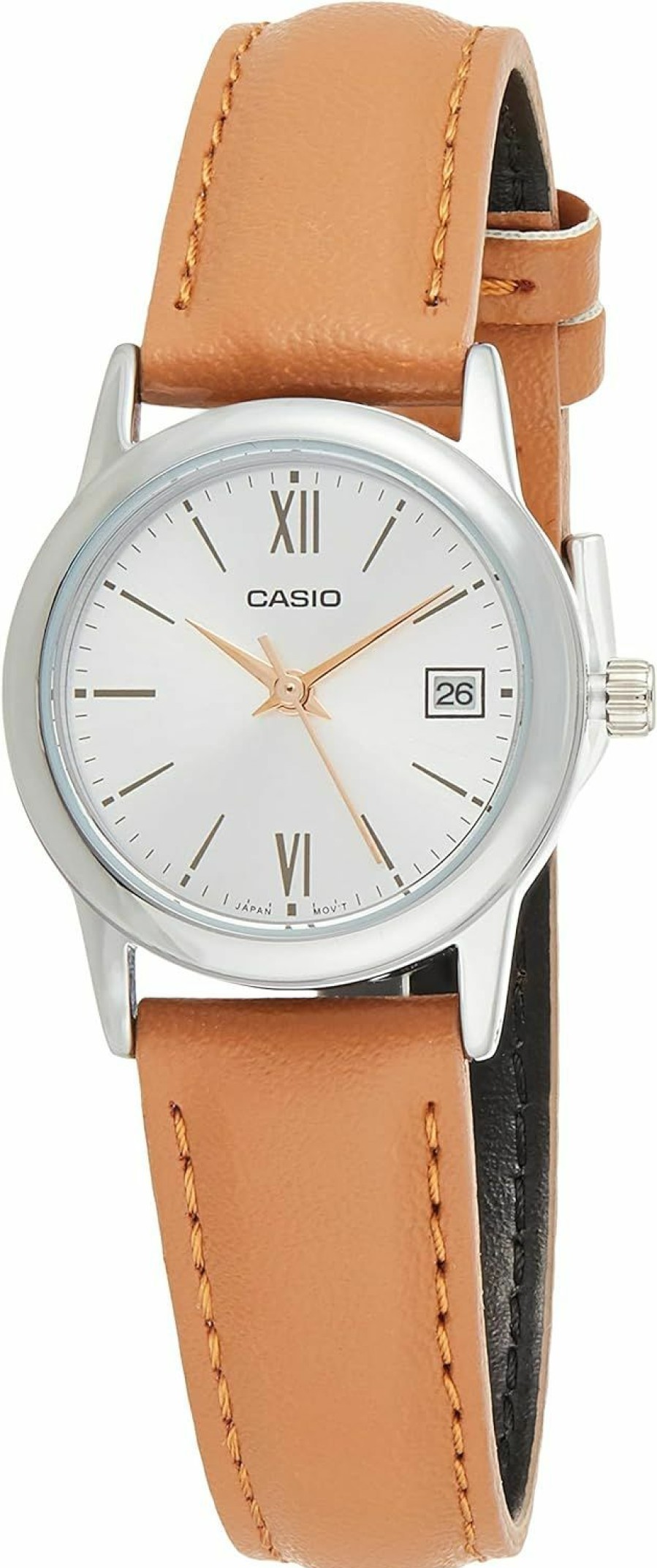 Casio Casio Ltp-V002L-7B3 Women'S Standard Analog Brown Leather Band Silver Dial Date Watch Hot