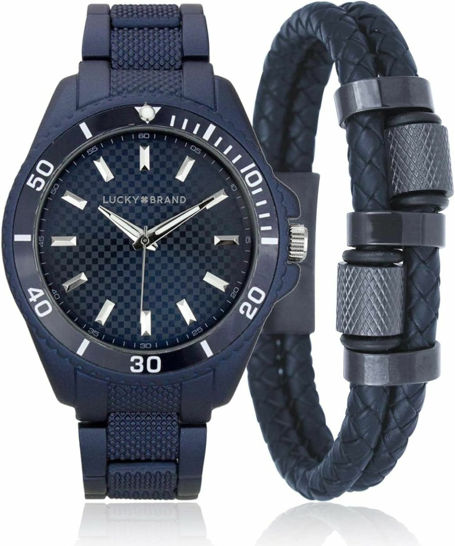 Lucky Brand Lucky Brand Mens Watches Fashion Watch Stainless Steel With Matte Spray Color Men'S Wrist Watch Assorted Bracelet Gift Box Set (Navy) Best