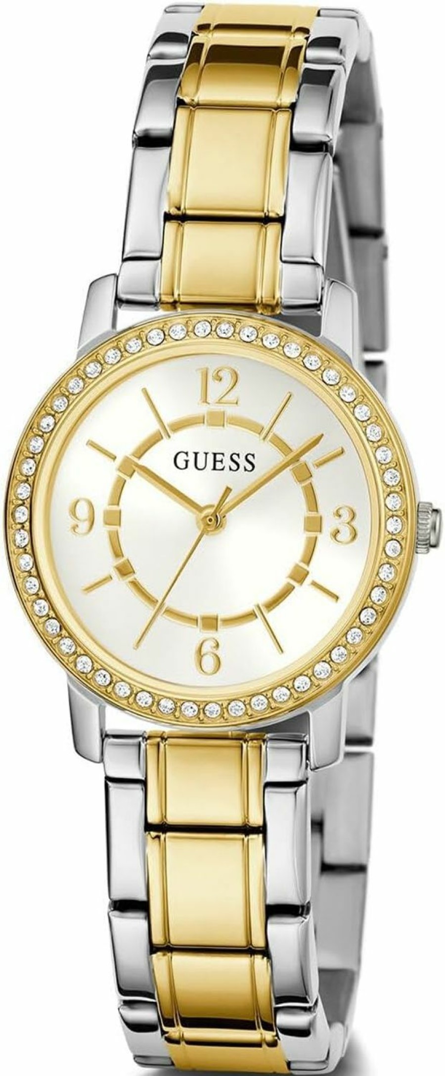 GUESS Guess Ladies 28Mm Watch - Gold Tone Bracelet White Dial Gold Tone Case Clearance