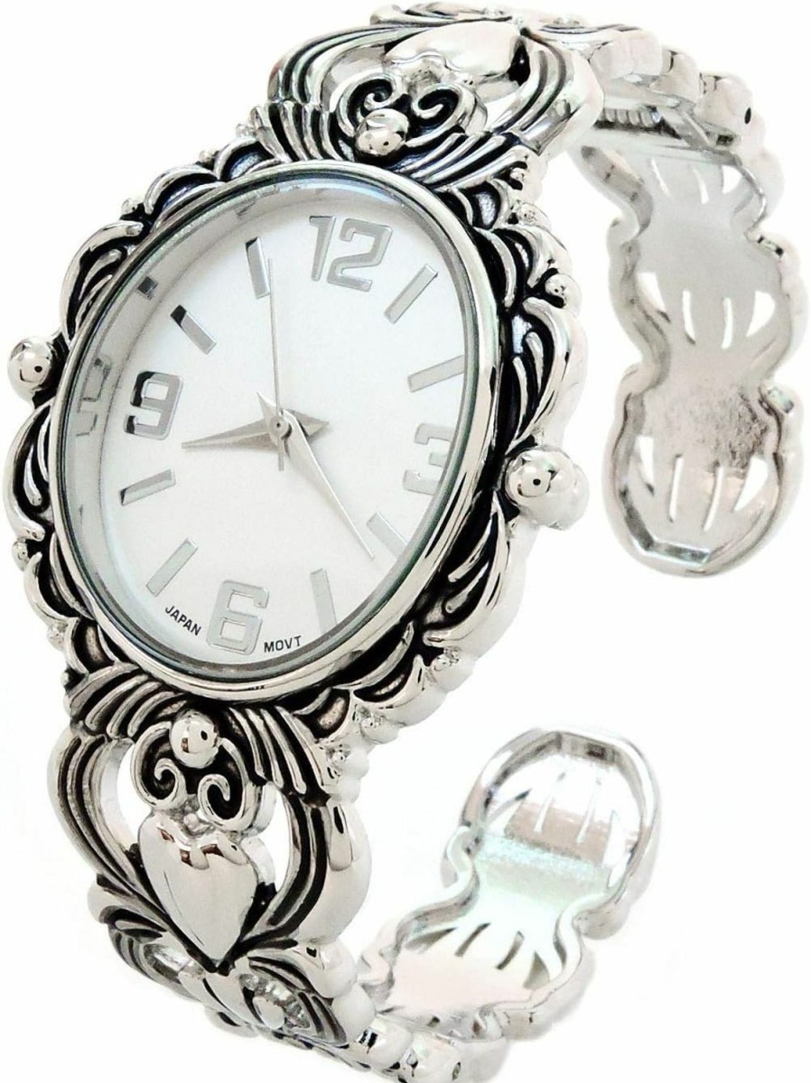 STC Stc Silver Metal Decorated Large Oval Face Women'S Bangle Cuff Watch Online