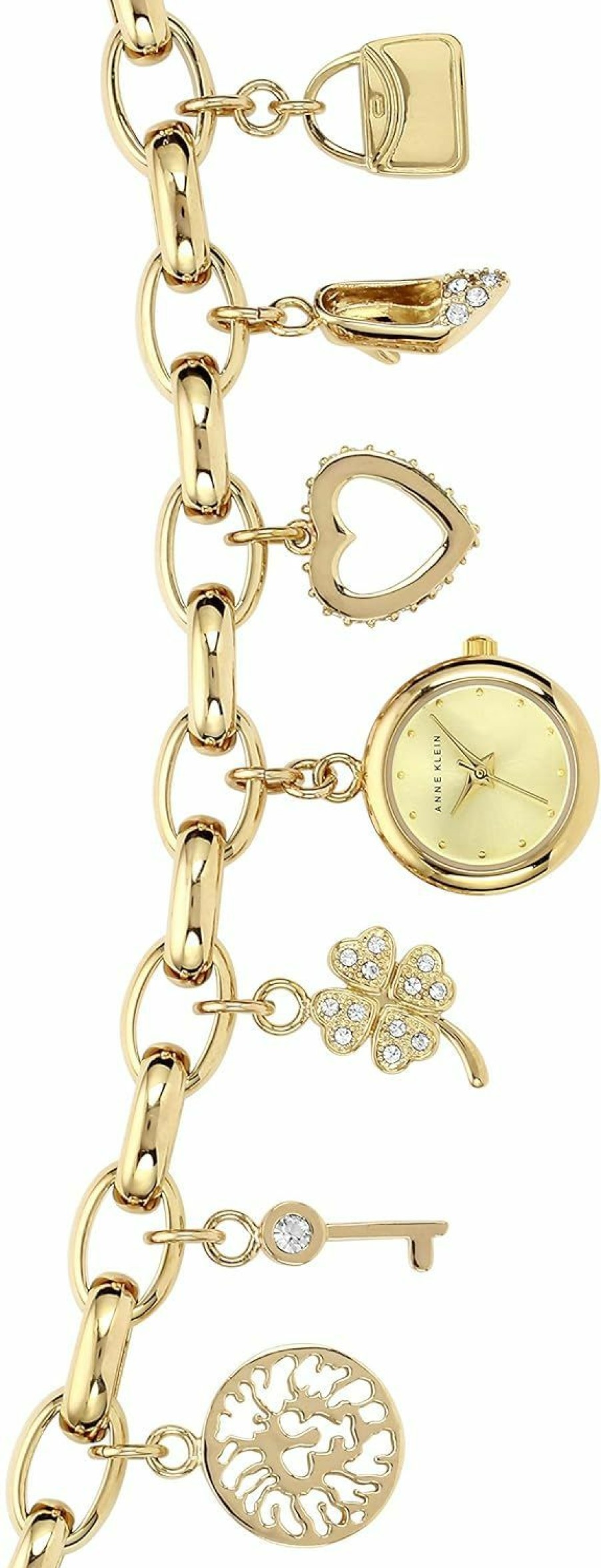 Anne Klein Anne Klein Women'S Premium Crystal Accented Gold-Tone Charm Bracelet Watch, 10/7604Chrm Best