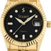 Stauer Stauer Noire Bienne Swiss Watch For Men Swiss-Made Gold Watch Gold-Finished Analog Watch W/Stainless Steel Watch Case Black Watch W/Illuminated Hour Markers Online