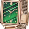 ManChDa Manchda Ladies Wrist Watch Mesh Rosegold Stainless Steel Band Ladies Quartz Movement Wristwatch Green Square Dial Romantic Classic Watch For Girls Lady Women Mothers Day Gifts New