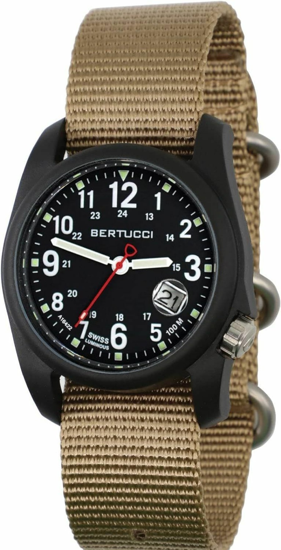 BERTUCCI Bertucci Dx3 Super - Black Dial / Black Case- 365 Bertucci Khaki Nylon Band Best