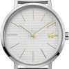 Lacoste Lacoste Women'S Moon Ultra Slim Quartz Stainless Steel And Mesh Bracelet Watch, Silver, 2001078 New