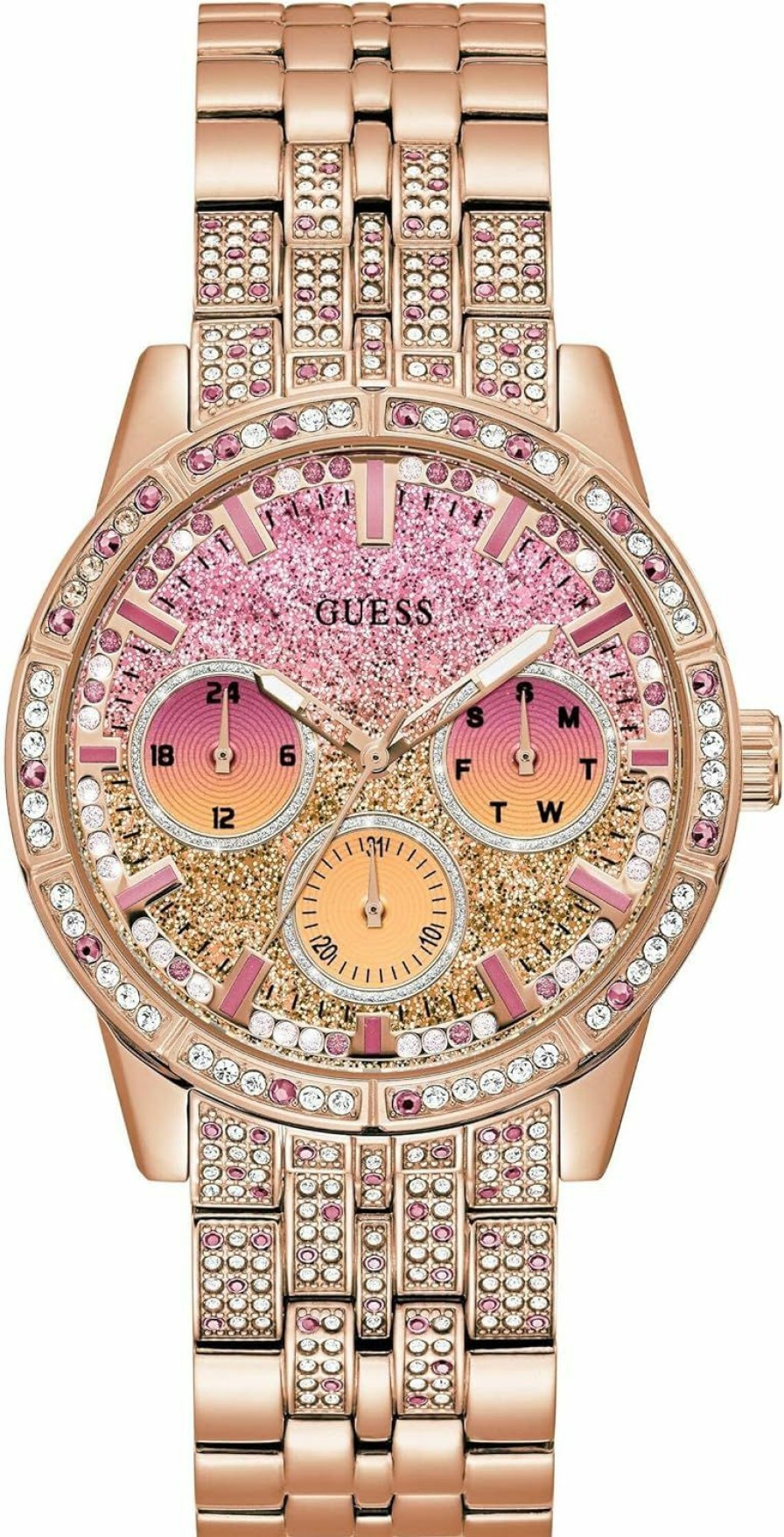 GUESS Guess Ladies Sport Multifunction Duotone Crystal 40Mm Watch Pink Glitz Dial With Rose Gold-Tone Stainless Steel Case & Bracelet Clearance