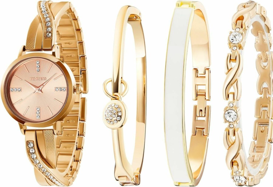 TIME100 Time100 Women'S Watch Set Rectangle Round Bracelet Premium Crystal Accented Bangle Watch Gifts For Women Hot