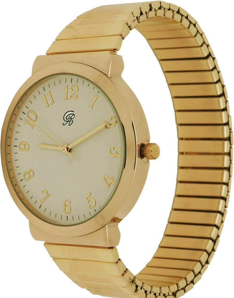 Charles Raymond Charles Raymond Uni 6\" Stretch Band Classic, Easy Reader Watch With Clear Gold Arabic Numbers On Dial, Medium Size Face - 8197Strch Best