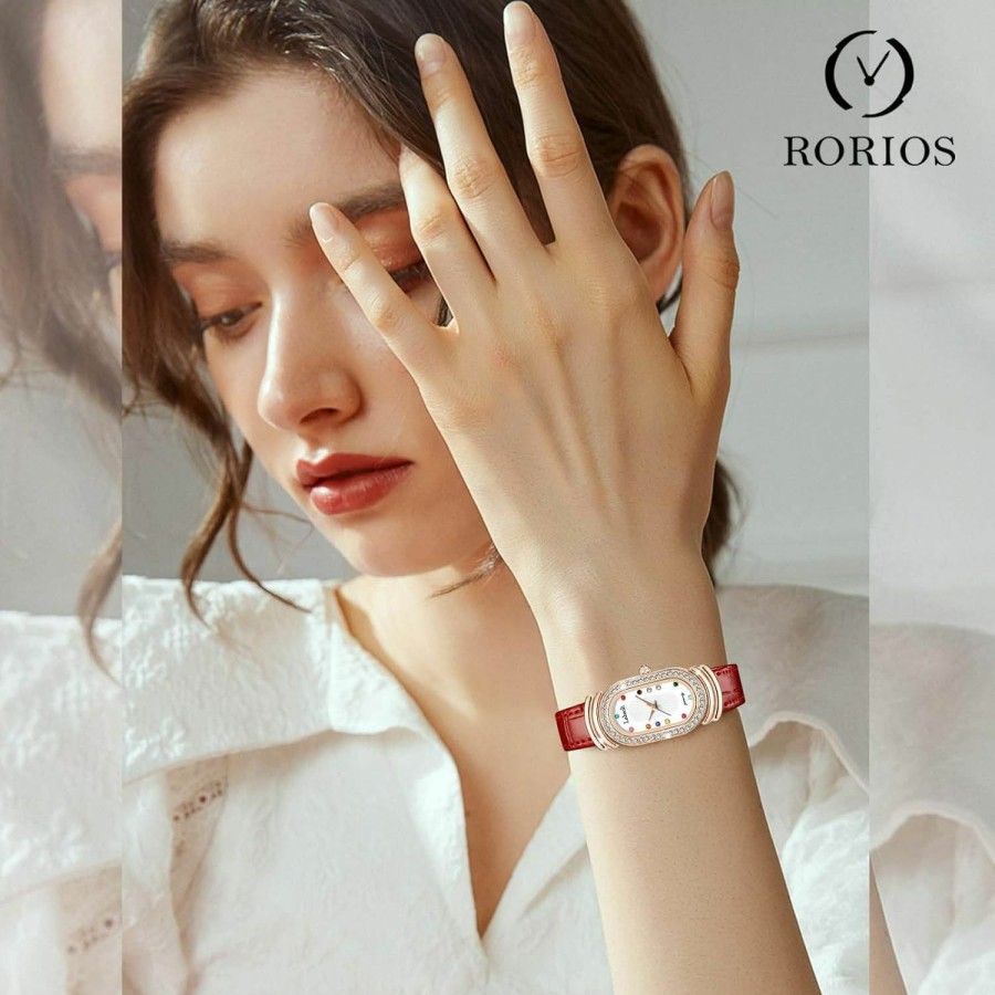 RORIOS Rorios Women'S Watches Bling Diamonds Watches Analog Quartz Watch With Leather Strap Waterproof Wristwatch For Ladies Women Clearance