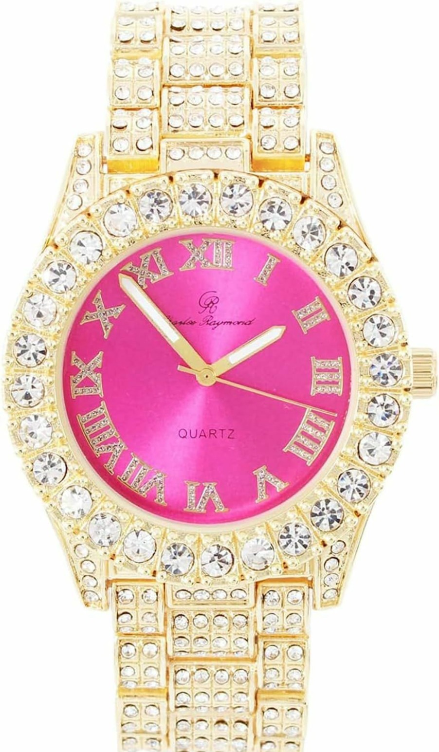 Charles Raymond Charles Raymond Women'S Big Rocks Bezel Colored Dial With Roman Numerals Fully Iced Out Watch - St10327La Clearance