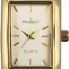 Peugeot Peugeot Women'S Classic 14Kt Gold Plated Watch, Rectangular Tank Shape Case With Leather Band And Easy To Read Dial Best