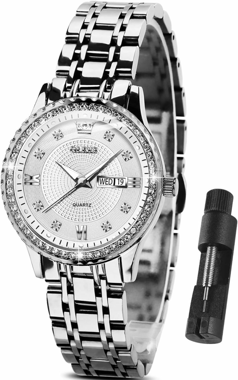 Amazon Olevs Watches Women With Date Silver Stainless Steel Luxury Ladies Watches With Small Writs Diamond Watches For Women Waterproof Elegant Dress Quartz Analog Women'S Wrist Watches Reloj De Mujer Hot