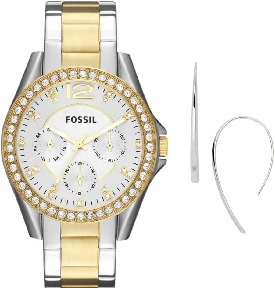 Fossil Fossil Riley Women'S Watch With Crystal Accents And Stainless Steel Bracelet Band New