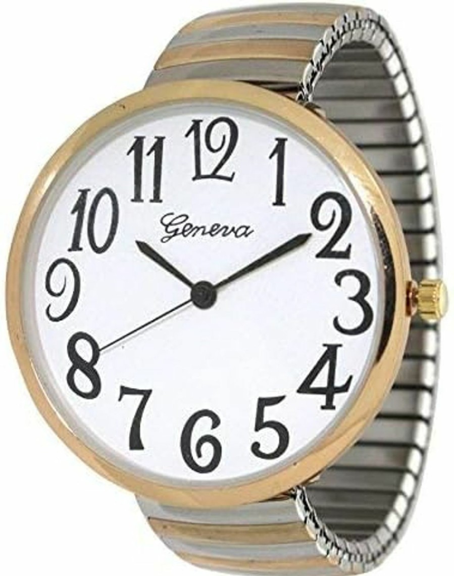 Unknown Geneva Super Large Stretch Watch Clear Number Easy Read (Two Tone) Wholesale