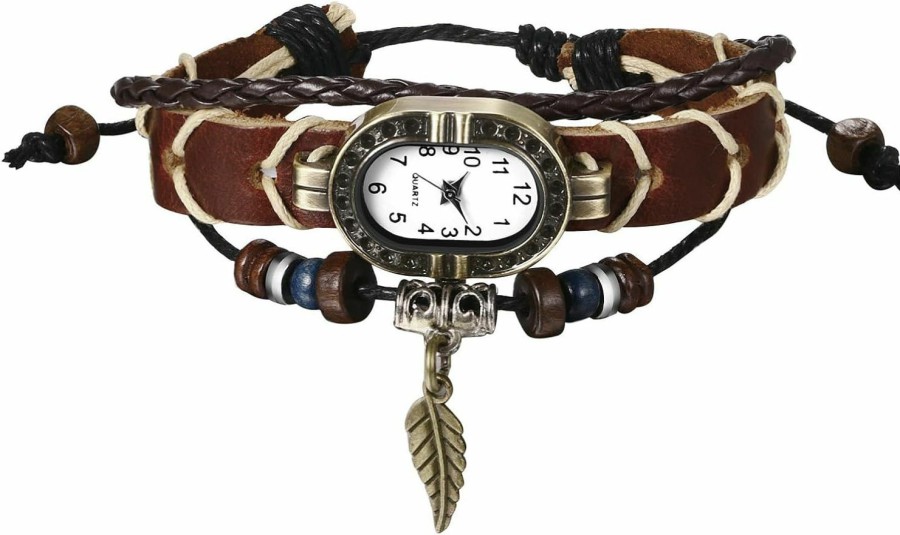 Lancardo Lancardo Women'S Braided Leather Straps Butterfly Charm Bracelet Bangle Watches Quartz Business Casual Wrist Watch Friendship Anniversary Halloween Christmas Wholesale