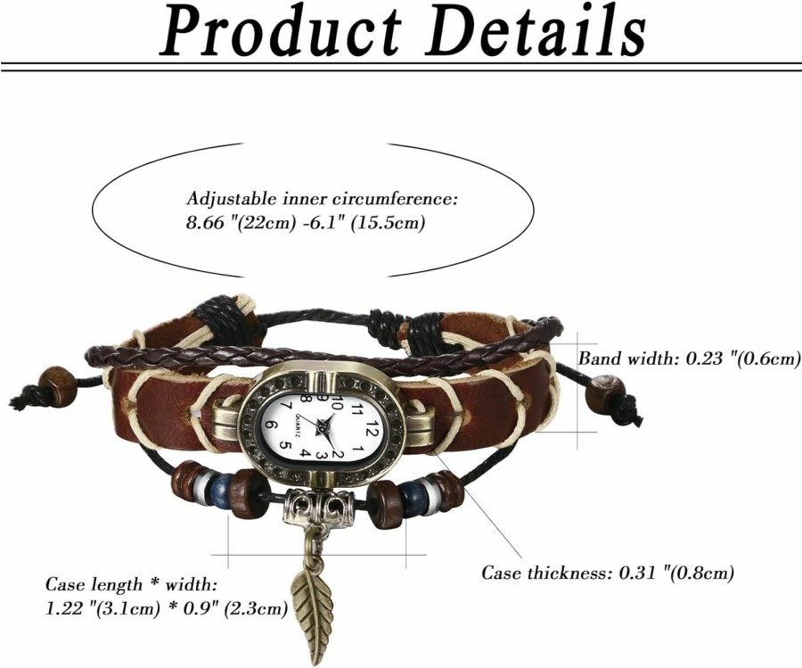 Lancardo Lancardo Women'S Braided Leather Straps Butterfly Charm Bracelet Bangle Watches Quartz Business Casual Wrist Watch Friendship Anniversary Halloween Christmas Wholesale