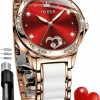 OLEVS Olevs Automatic Watch For Women Self Winding Ladies Diamond Wrist Watch Luxury Dress Rose Gold Ceramic Watch For Women Love Heart Date Online