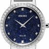 SEIKO Ladies Silver Tone Crystal Bezel Watch With Glitter Patterned Dial Clearance