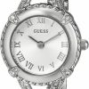 GUESS Guess Petite Silver-Tone Crystal Bracelet Watch With Self-Adjustable Links. Color: Silver-Tone (Model: U0135L1) New