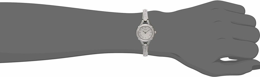 GUESS Guess Petite Silver-Tone Crystal Bracelet Watch With Self-Adjustable Links. Color: Silver-Tone (Model: U0135L1) New