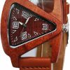 HJIAN Hjian Wood Watches Triangle Red Wooden Watches With Leather Band Quartz Wrist Watch Bracelet For Women Best