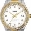 Timex Timex Women'S Waterbury Legacy 34Mm Watch White Dial Two-Tone Stainless Steel Bracelet With Crystals Wholesale