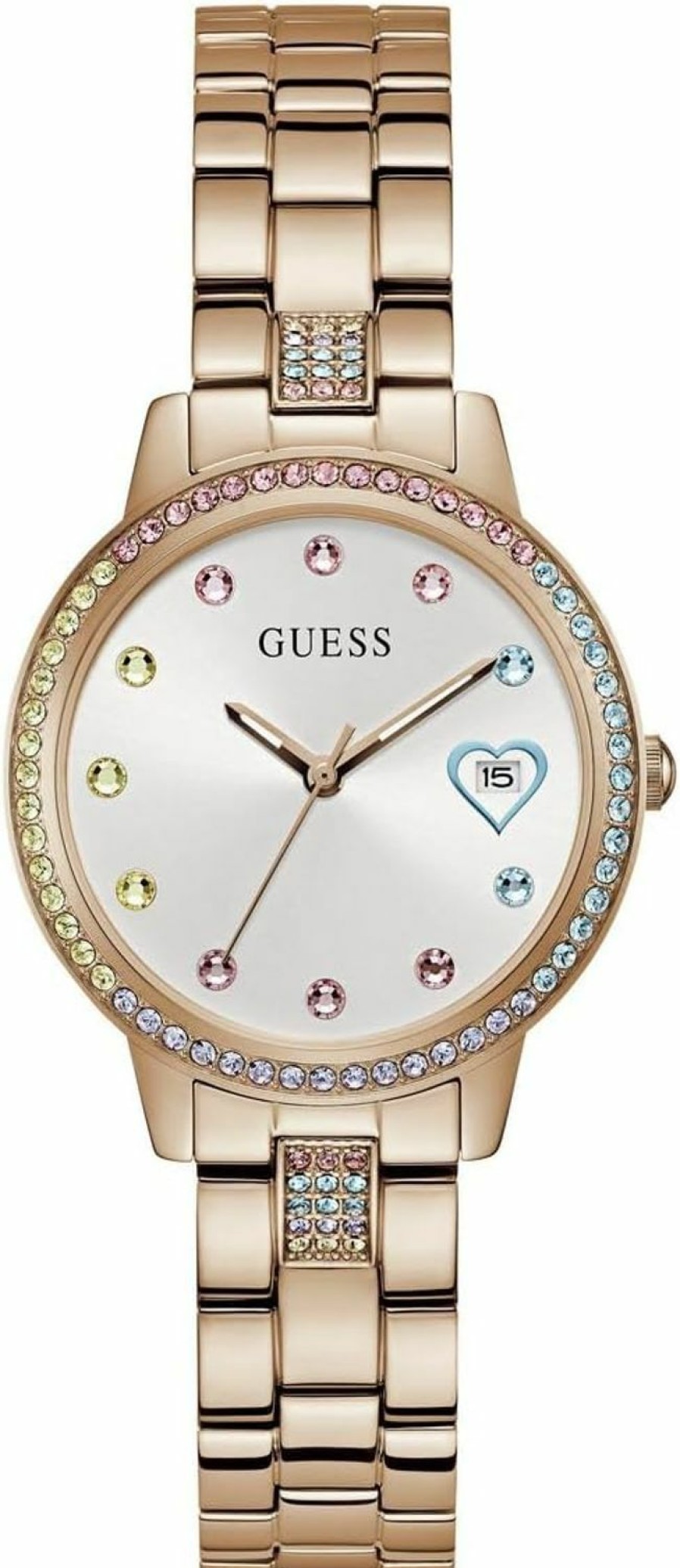 GUESS Guess Women'S 34Mm Watch - Rose Gold Tone Bracelet White Dial Rose Gold Tone Case Clearance