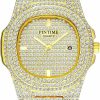 Gosasa Gosasa Men'S/Womens Uni Crystal Watch Full Bling Iced-Out Cuban Watch Oblong Silver/Gold Wristwatch Hip-Hop Stainless Steel Bracelet Watch Online