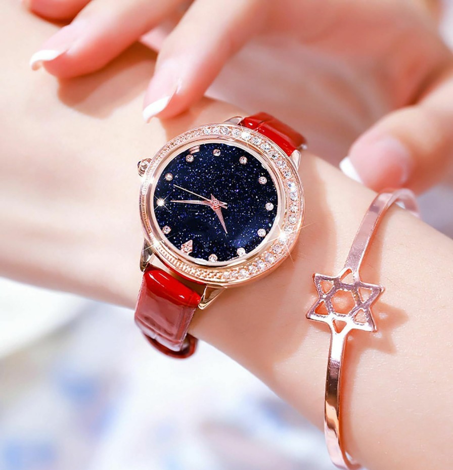 ADSBIAOYE Adsbiaoye Watches For Women Starry Sky Diamond Dial With Luxury Leather Waterproof Women Wrist Watch Analog Dress Ladies Watch Clearance